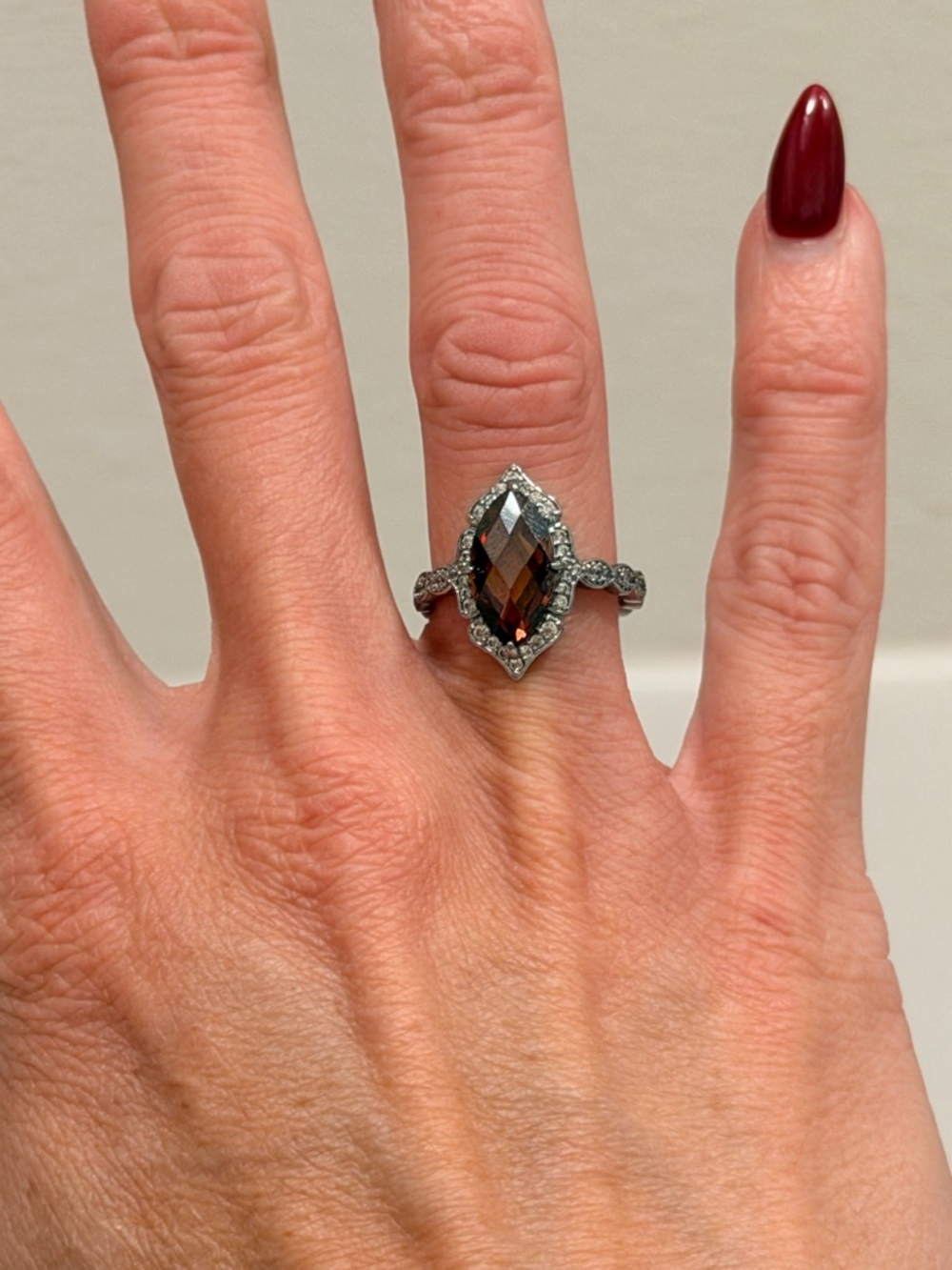 Bomb Party NWOT! Vintage-Inspired Smoky Quartz Marquise Halo Ring Size 6.5